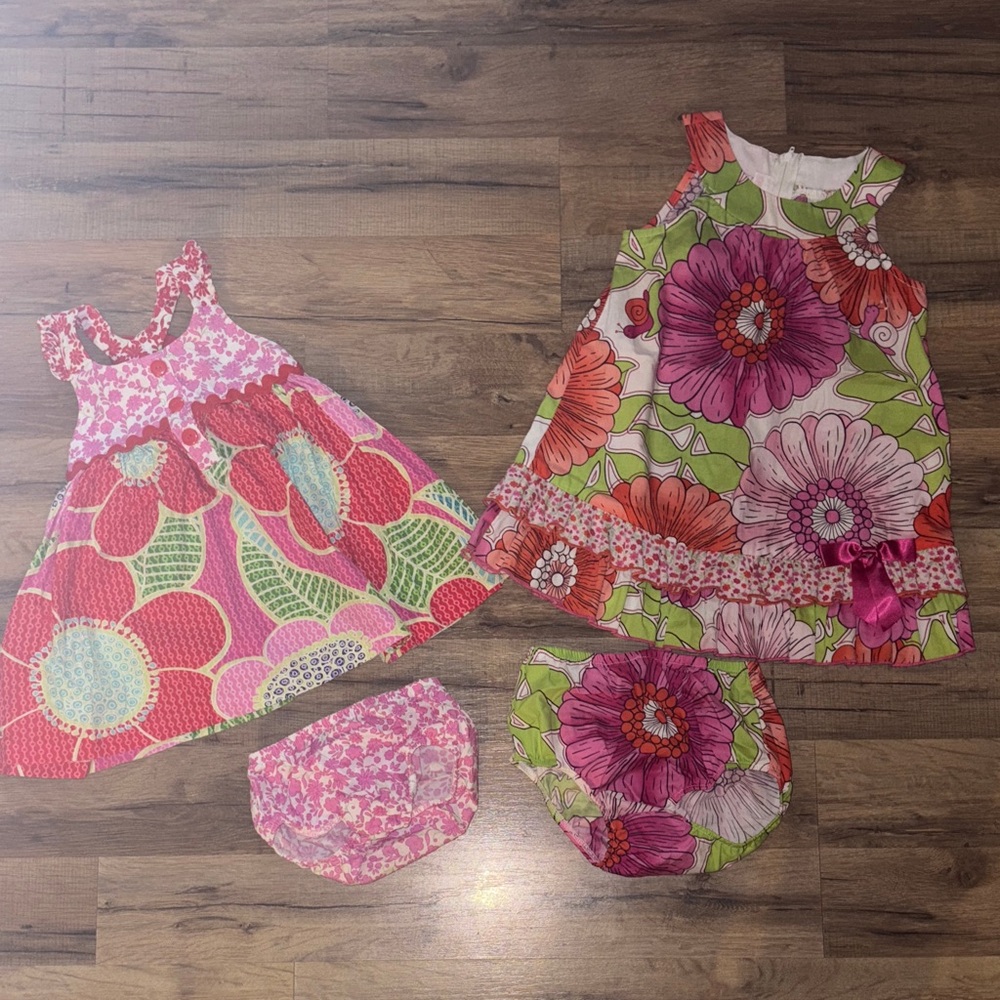 Set of 2 Bonnie Baby Floral Dresses and Bottoms 18m/24m